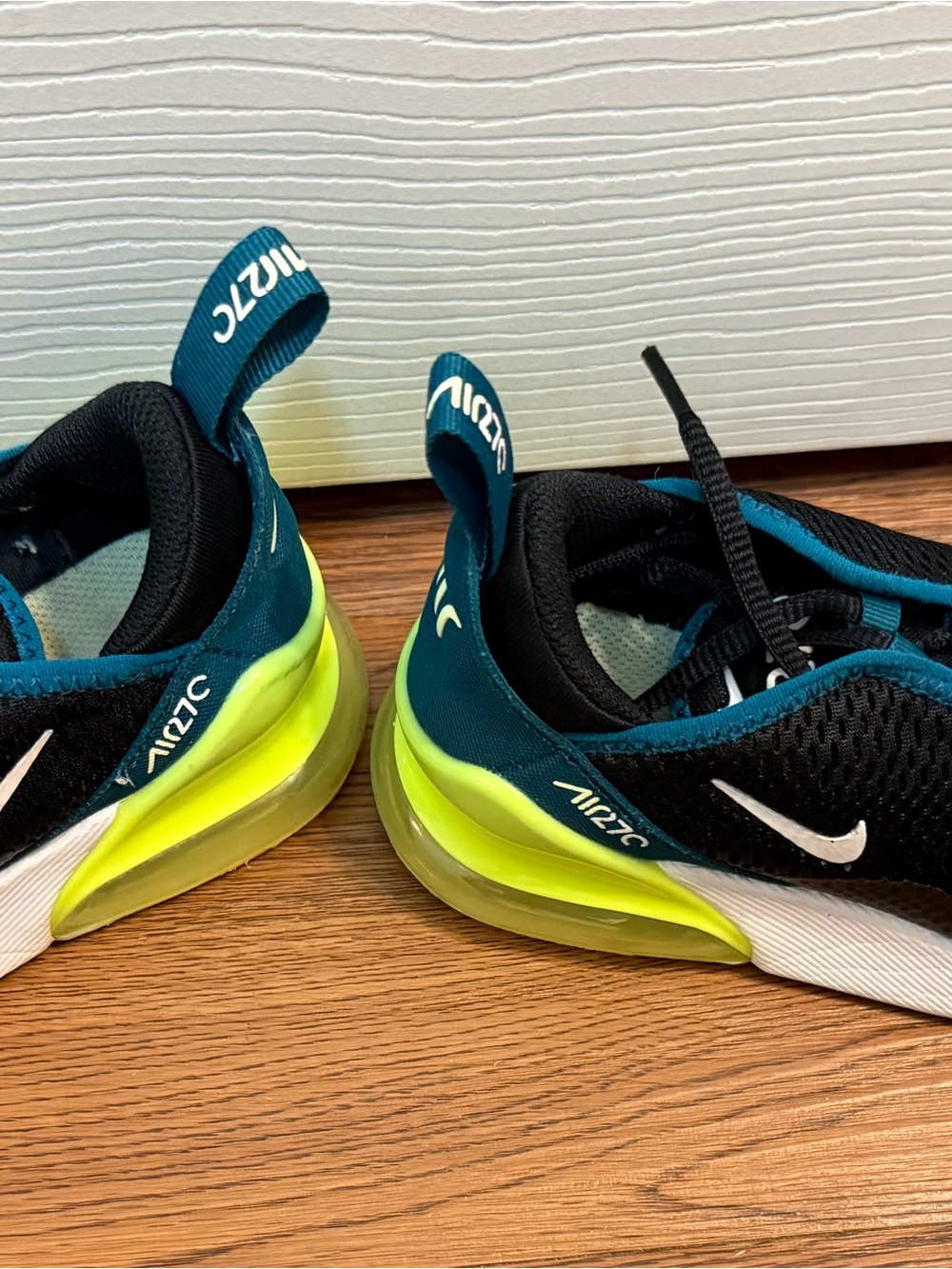 Nike Kids Black and Teal Air Max Sneakers with Neon Yellow Accents